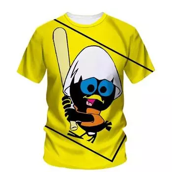 Летняя мужская модная забавная милая футболка с рисунком цыпленка из мультфильма с 3D-принтом, повседневная, креативная, большого размера, с круглым воротником и коротким рукавом S