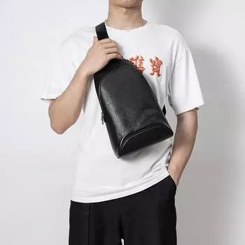 Летняя мужская нагрудная сумка из натуральной кожи, однотонная, простой верхний слой, сумка через плечо из коровьей кожи, объемная, большая вместимость чёрный