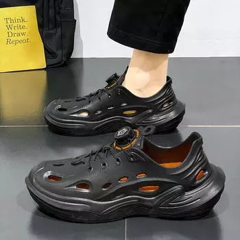 Летняя мужская новая повседневная дышащая обувь, уличная пляжная обувь, мужские лоферы 39 чёрный