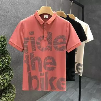 Летняя мужская новая рубашка поло с буквенным принтом High Street хип-хоп футболка свободная спортивная с коротким рукавом M хаки