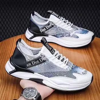 Летняя мужская обувь 2025 года, новые дышащие сетчатые кроссовки, мужская корейская версия, модные универсальные спортивные повседневные кроссовки для бега и папы 39 жёлтый