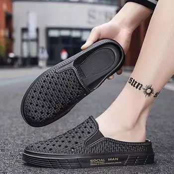 Летняя мужская обувь, британская повседневная универсальная, тапочки на одну ногу, модные сандалии 43-44 чёрный