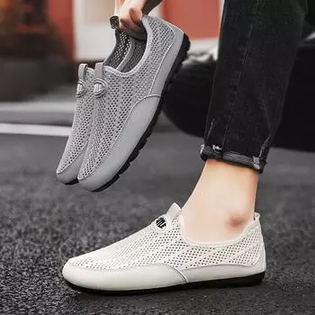 Летняя мужская обувь, дышащая обувь с тонкой сеткой и стременами, спортивная повседневная обувь 44 белый