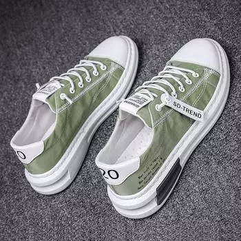 Летняя мужская обувь, дышащая парусиновая обувь из ледяного шелка, быстросохнущая тканевая обувь, мужская онлайн-обувь знаменитостей с одной педалью для ленивого вождения 39 зелёный