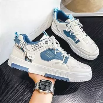 Летняя мужская обувь Дышащая парусиновая обувь Мужские трендовые маленькие белые туфли на толстой подошве Спортивная повседневная обувь для доски Модная обувь 39