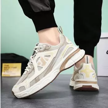 Летняя мужская обувь, дышащая сетчатая обувь, кроссовки на платформе, повседневная мужская обувь для папы 39 чёрный