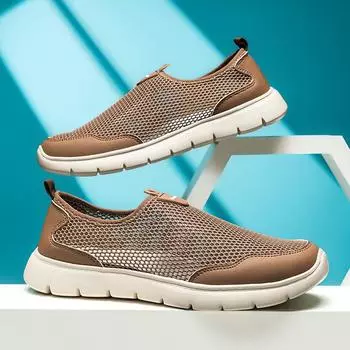 Летняя мужская обувь, дышащая сетчатая обувь, мужская повседневная обувь Lazy One Pedal Spot Jinjiang Shoes 37 коричневый