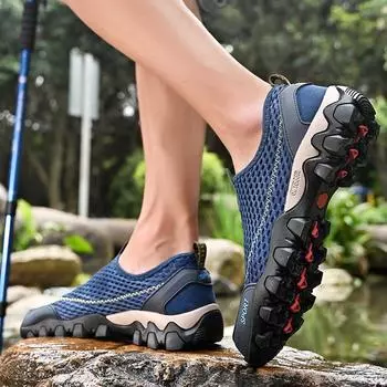 Летняя мужская обувь, дышащие нескользящие уличные альпинистские ботинки, повседневная спортивная обувь с сеткой, легкая быстросохнущая забродная обувь 38 синий