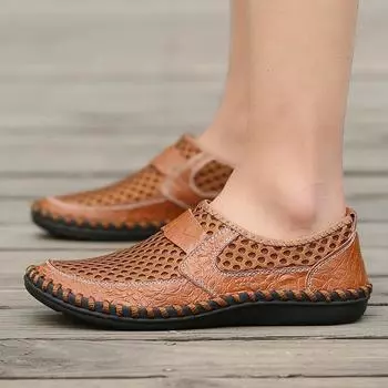 Летняя мужская обувь из натуральной кожи, мокасины, мягкие дышащие туфли на плоской подошве, для водителей лодок, новинка 2024 года 6 зелёный