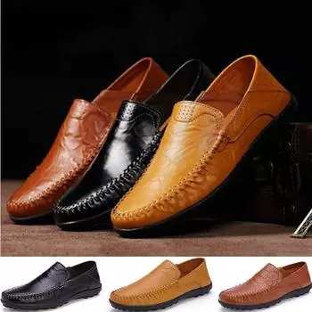 Летняя мужская обувь, модная повседневная обувь, дышащая обувь для вождения автомобиля, модная обувь для ленивых, черные мокасины 38 чёрный