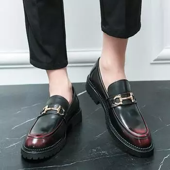 Летняя мужская обувь Мужская деловая кожаная обувь Мужская лакированная кожа с круглым носком Повседневная мужская обувь 38