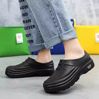 Летняя мужская обувь, нескользящая, для дома, кухни, работы, легкая, водонепроницаемая, новая модная обувь для сада, нескользящая, пляжная обувь 39-48 39 чёрный