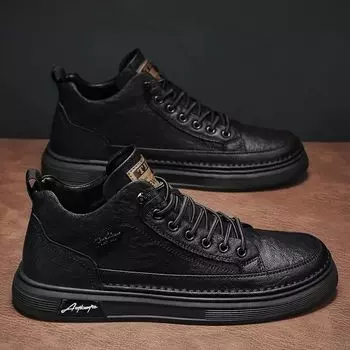 Летняя мужская обувь, новые дышащие водонепроницаемые туфли корейской версии, мужские модные универсальные черные кожаные туфли для спорта и отдыха на доске 39