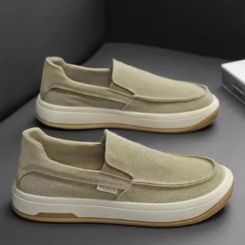 Летняя мужская обувь, парусиновые кроссовки, мужская повседневная прогулочная обувь на платформе, мужские лоферы без шнуровки, мужские дышащие уличные туфли для ленивых 39 чёрный