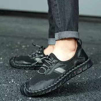 Летняя мужская обувь ручной работы, дизайнерские удобные повседневные сетчатые дышащие сандалии на платформе для ходьбы с противоскользящей подошвой, большой размер 38 зелёный