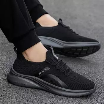 Летняя мужская обувь Удобная мягкая подошва Весна и осень Сетчатая поверхность Дышащая прогулочная обувь Кроссовки 39 чёрный