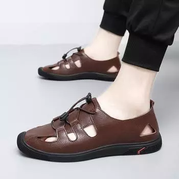 Летняя мужская обувь Удобные и дышащие мужские сандалии для отдыха на природе Мужские пляжные сандалии Комфортная обувь для путешествий Прогулочная обувь Новые модели 38 чёрный