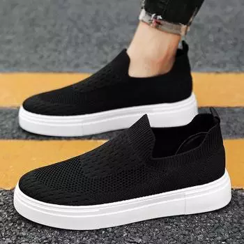 Летняя мужская обувь в сетку, мужская обувь для досок, студенческая обувь, лоферы, летные туфли без шнуровки 39–44 39 чёрный