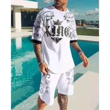 Летняя мужская одежда, 3D-принт, мужской повседневный модный комплект с коротким рукавом, мужские модные шорты с коротким рукавом, из двух частей S