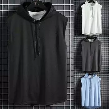 Летняя мужская одежда больших размеров, майки, толстовки, топы без рукавов, жилет с капюшоном, жилет для тренировок, фитнеса, мужская футболка, жилет в стиле хип-хоп для тренировок M синий