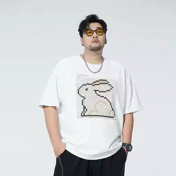 Летняя мужская одежда больших размеров, свободная футболка с короткими рукавами и принтом «сотня кроликов» от Tide M