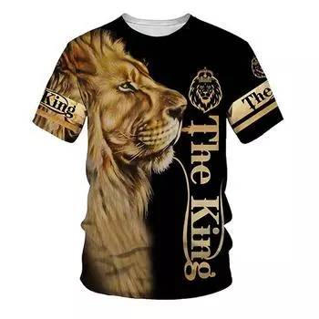 Летняя мужская одежда, футболки со львом, спортивные топы с 3d принтом и короткими рукавами, футболка с круглым вырезом, модная уличная одежда, мужская одежда больших размеров M