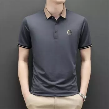 Летняя мужская однотонная футболка среднего возраста, легкая дышащая, с коротким рукавом и лацканами, модная корейская рубашка-поло M