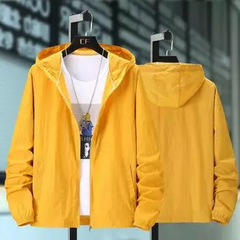 Летняя мужская однотонная солнцезащитная одежда с капюшоном на молнии, модная солнцезащитная одежда большого размера XS чёрный