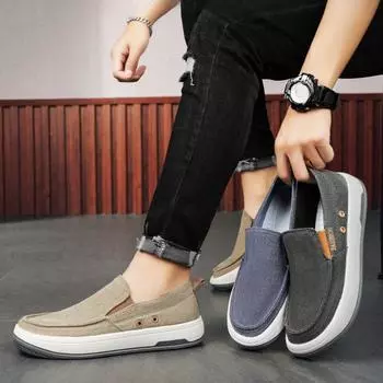 Летняя мужская парусиновая обувь, дышащие удобные уличные повседневные прогулочные кроссовки без шнуровки, классические мужские лоферы 39 бежевый