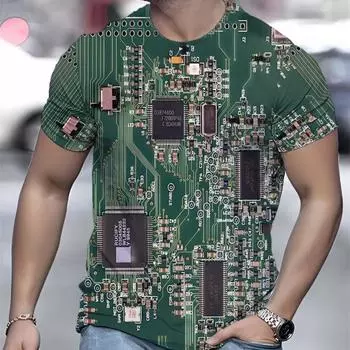 Летняя мужская печатная плата с электронным чипом, креативная графика, 3D-печать, футболка, модная футболка с коротким рукавом и круглым вырезом, свободного покроя S