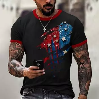 Летняя мужская популярная футболка с круглым вырезом и коротким рукавом с принтом XL винный