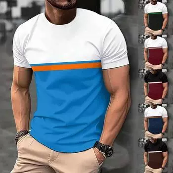 Летняя мужская популярная футболка с круглым вырезом и коротким рукавом с принтом XL тёмно-синий