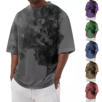 Летняя мужская популярная футболка с круглым вырезом и коротким рукавом с принтом M синий