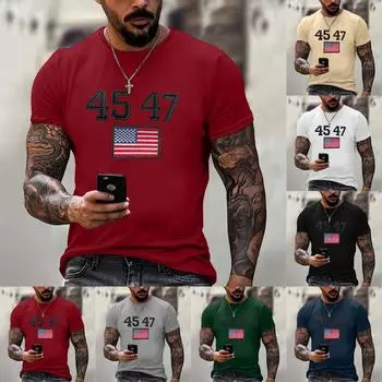 Летняя мужская популярная футболка с круглым вырезом и коротким рукавом с принтом S бежевый