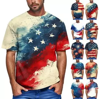 Летняя мужская популярная футболка с круглым вырезом и коротким рукавом с принтом L синий