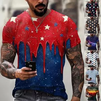 Летняя мужская популярная футболка с круглым вырезом и коротким рукавом с принтом L синий