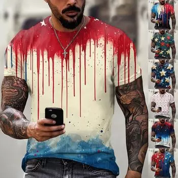 Летняя мужская популярная футболка с круглым вырезом и коротким рукавом с принтом M синий