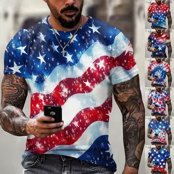 Летняя мужская популярная футболка с круглым вырезом и коротким рукавом с принтом L синий