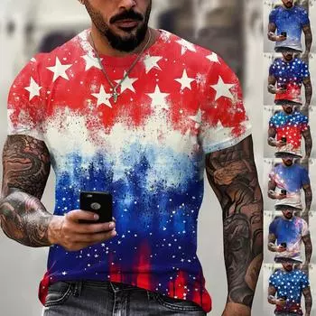 Летняя мужская популярная футболка с круглым вырезом и коротким рукавом с принтом L синий