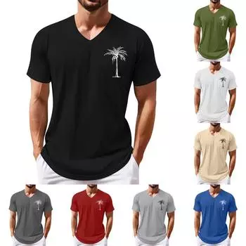 Летняя мужская популярная футболка с v-образным вырезом и короткими рукавами с принтом L чёрный