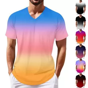 Летняя мужская популярная футболка с v-образным вырезом и короткими рукавами с принтом L чёрный