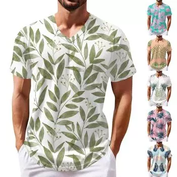 Летняя мужская популярная футболка с v-образным вырезом и короткими рукавами с принтом L зелёный