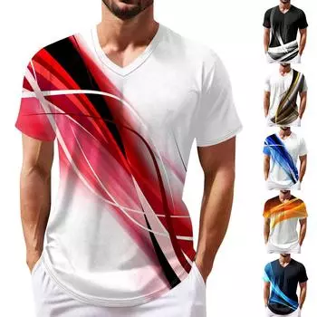 Летняя мужская популярная футболка с v-образным вырезом и короткими рукавами с принтом L чёрный