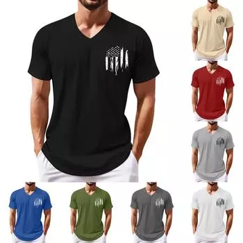 Летняя мужская популярная футболка с v-образным вырезом и короткими рукавами с принтом L чёрный