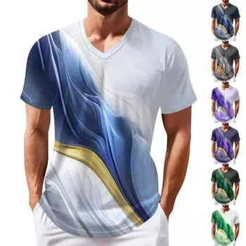 Летняя мужская популярная футболка с v-образным вырезом и короткими рукавами с принтом L темно-зеленого