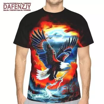 Летняя мужская повседневная футболка для бега на открытом воздухе, тренировок, круглого выреза, короткого рукава, с 3D-принтом орла и собаки, удобные топы S синий