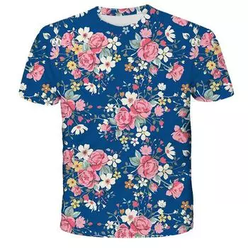 Летняя мужская повседневная футболка Dongbei с большим цветком и 3D принтом в стиле Харадзюку, уличная одежда с круглым вырезом и короткими рукавами, топы большого размера S