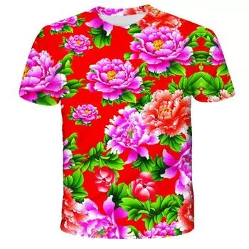 Летняя мужская повседневная футболка Dongbei с большим цветком и 3D принтом, модные футболки с круглым вырезом и короткими рукавами, уличная одежда, топы большого размера XL