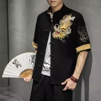 Летняя мужская повседневная футболка-кардиган в стиле ретро с дисковыми пуговицами, мужская молодежная футболка с вышивкой в китайском стиле, подходящая по цвету XXXXXL белый