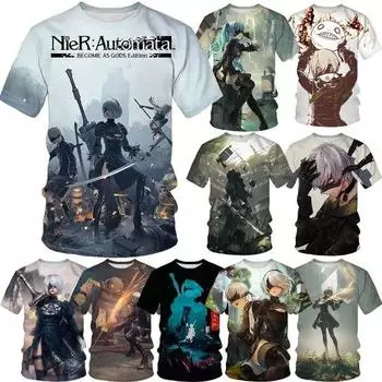 Летняя мужская повседневная футболка с короткими рукавами, модная футболка Nier Automata с 3D принтом, индивидуальная уличная одежда Harajuku с короткими рукавами XS